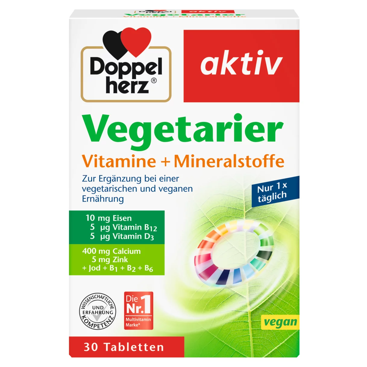 Abbildung der Produktverpackung Doppelherz aktiv Vegetarier Vitamine + Mineralstoffe Frontansicht